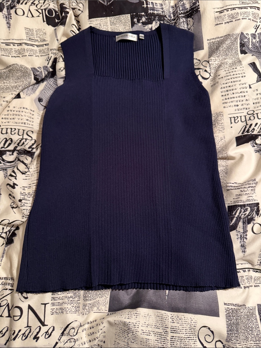 Patrizia Luca Navy Ribbed Square-Neck Tank